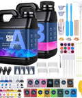 All In One 82 Oz Epoxy Resin Kit With 15 Pigments And 15 Mica Colors For Crystal Clear Casting No Yellowing No Bubbles In Art Crafts Jewelry Making Woodworking Molds Includes Pump Head Measuring Cups Spatula Gloves