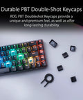 Compact 65 Percent Wireless Gaming Keyboard With Buttery Red Linear Switches And Fresh RGB Lighting Featuring A Sleek Touch Bar Tough Pbt Keys and keycaps on a desk.