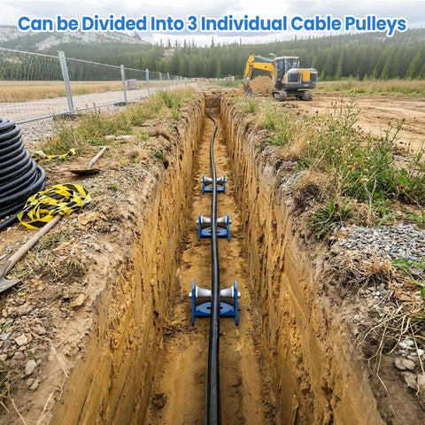 Beefed-Up Industrial Grade Heavy Duty Cable Puller Sheave With 180 Degree Adjustable Angle in trench for cable laying