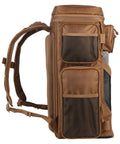 Side view of Drift Series 3700 Tackle Backpack With QuikLatch System And Two Rod Holders Coyote Color Heavy Duty Gear Bag
