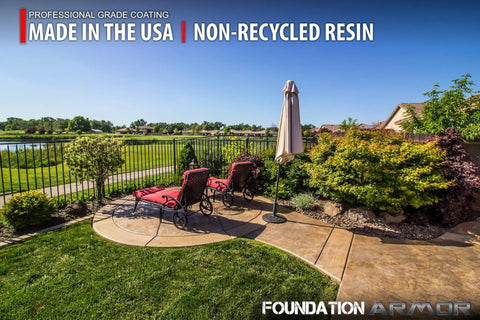 Premium Solvent Based Acrylic High Gloss Color Enhancing Concrete Sealer For Raw Slabs And Outdoor Pavers on patio with chairs.