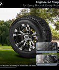 Warlock Black And Machined 10 Inch Golf Cart Wheel And Tire Kit With 205/50-10 Low Profile Tires Pre Mounted On Aluminum Rims Includes Caps And 16 Standard Lug Nuts Fits Club Car EZ Go