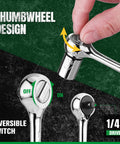 Professional One Quarter Inch Drive Reversible Ratchet Built Tough With Heat Treated Chrome Vanadium And SuperKrome Finish in use