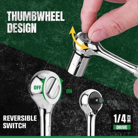 Professional One Quarter Inch Drive Reversible Ratchet Built Tough With Heat Treated Chrome Vanadium And SuperKrome Finish in use