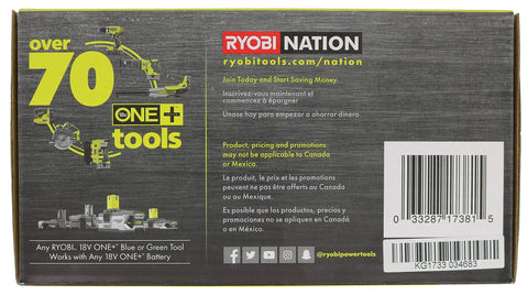 Box of 18V One Plus High Volume Power Inflator And Deflator showing tool compatibility and promotional information