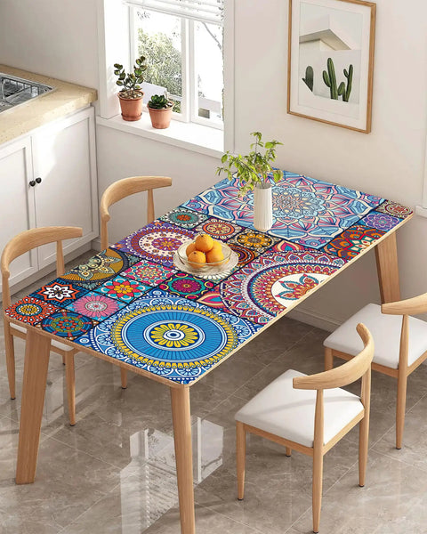 Room with colorful tile tabletop, Peel And Stick Tile Stickers Pack Of Six Decals Each 7 By 39.3 Inches Waterproof Easy To Apply.
