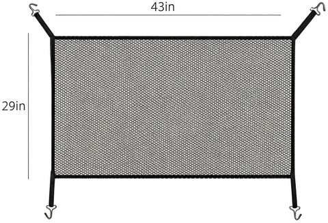 Badass Heavy Duty 43X29in Grille Mesh Guard For Tesla Cybertruck showing mesh design and attachment hooks.
