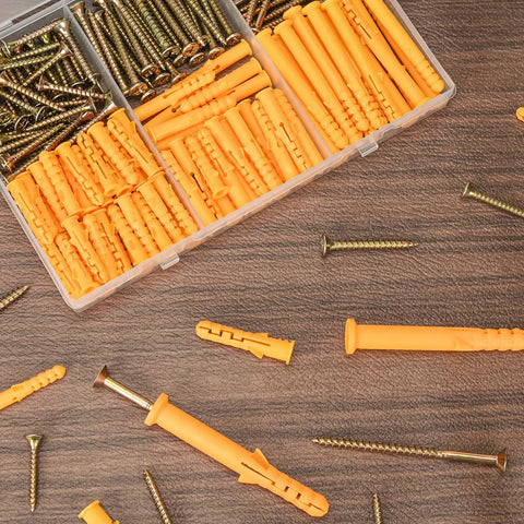 Drywall Anchors Kit With 170 Pieces For Secure Mounting Of Picture Frames Shelves And Curtain Rods Including 85 Plastic Anchors