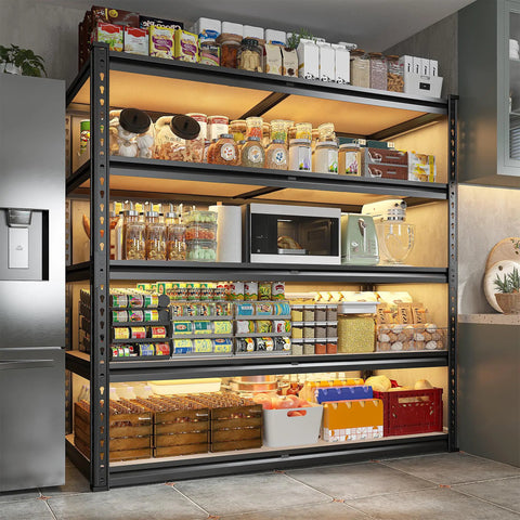 40 Inch Wide Heavy Duty Garage Shelving System With 2500 Pound Capacity Thickened Steel Posts Five Shelf Support Bars Durable Wood Boards Perfect Basement Organization For Tools Parts And Gear, pantry storage
