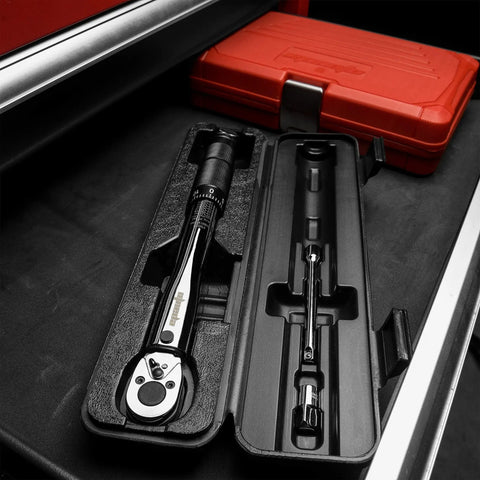 1/4 Inch Drive Click Torque Wrench For Pros With Dual Range Scale 20-200 Inch-Pounds (2.26-22.6 Nm) in storage case with satin finish