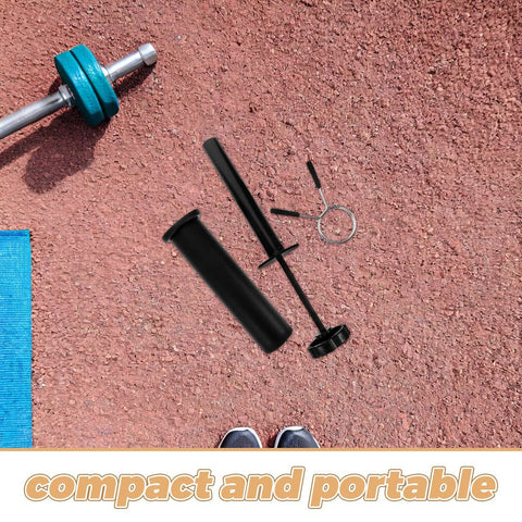 Weight Stack Extender Pin For Gym Gear, heavy duty carbon steel, barbell sleeve adapter on ground with compact design
