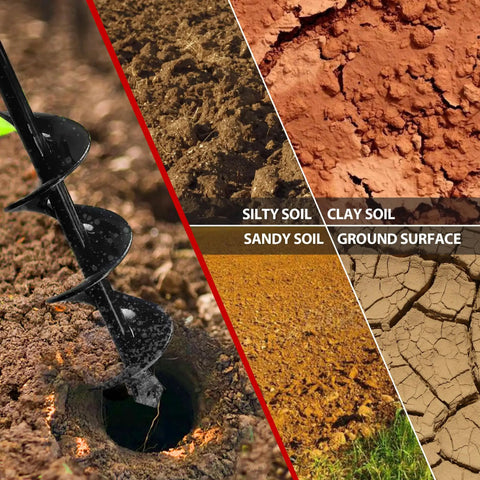 Garden Auger Drill Bit Set 4 Piece Heavy Duty Ground Earth Spiral Bulb Planter digging hole in various soil types