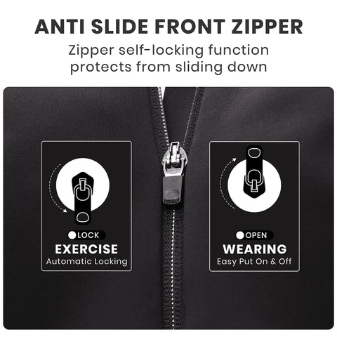 Close-up of anti-slide zipper on Zip Front High Impact Sports Bra With Molded Cups, showcasing lock and open features.