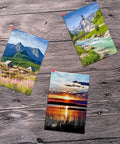 Top Shelf Office Upgrade Supercharge Your Daily Workflow With This Assorted 300 Piece Map Tack Set Featuring Smooth Plastic Bead Tops And Stainless Steel Wires designed to secure colorful landscape photos on a wooden bulletin board.