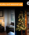 Seven Day Digital Power Strip With Timer For Lamps And Electronics, Eight Outlets in home setting with holiday lights and lamp