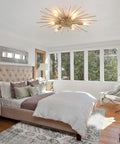Firework Chandelier Pendant Light With Eight Lights, Modern Aluminum Ceiling Fixture, Chrome Finish, 19.6 Inch Diameter in bedroom