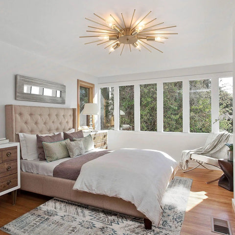 Firework Chandelier Pendant Light With Eight Lights, Modern Aluminum Ceiling Fixture, Chrome Finish, 19.6 Inch Diameter in bedroom