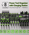 Power Tool Wall Mount Organizer With Charging Station And 8 Outlet Strip Heavy Duty Garage Drill Rack For Battery Charging