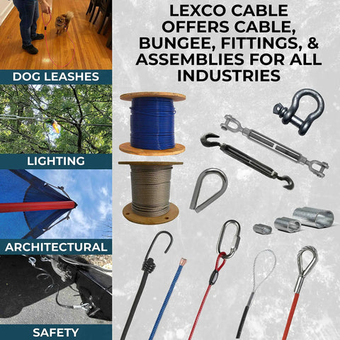 Heavy Duty Two Hundred Fifty Foot Spool Of One Eighth Inch Galvanized Aircraft Cable With Bright Orange Pvc Coating Seven By Seven Build, showcasing various cables, fittings, and safety gear.