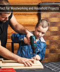 Father and son using the Job Site Ready Wood Screw Assortment Kit, 152 Pieces Bronze Galvanized for woodworking projects.