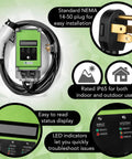 32 Amp Level 2 Electric Vehicle Charging Station With Smart Display And 25 Ft Cable for easy installation with NEMA 14-50 plug.