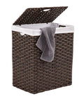 Handwoven Portable Laundry Bin With Carrying Handles Durable Rectangular Hamper In Mocha Brown For Clothes And Linens Water Resistant