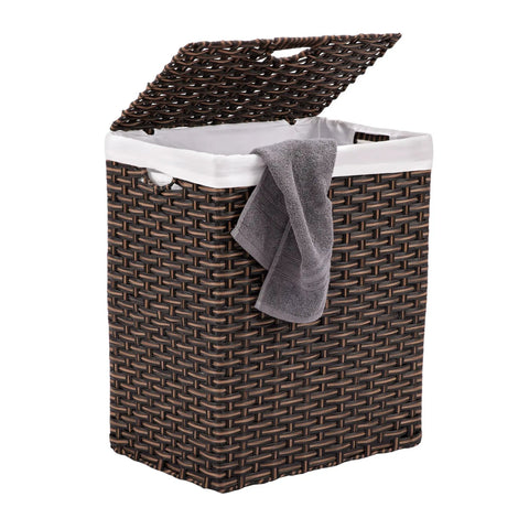 Handwoven Portable Laundry Bin With Carrying Handles Durable Rectangular Hamper In Mocha Brown For Clothes And Linens Water Resistant