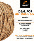 Heavy Duty 1/4 Inch 600 Ft Three Strand Manila Rope For Nautical Decor, Crafts, Porch Columns, Outdoor Pole Wrap, And Tree Swings, Natural Fiber Twisted Braided Cordage, Oil Treated And Built To Last bundle with text detailing uses