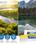 Get an A-Okay read on your well or tap water with this legit 8 pack water testing kit shown beside clear natural water.