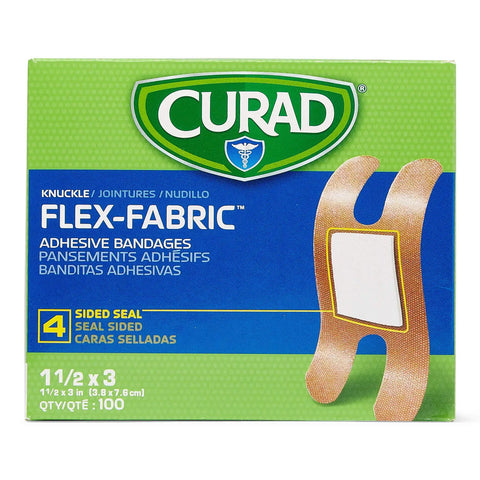 Real Deal Flex Fabric Adhesive Bandages For Knuckles 100 Count Box with breathable woven wrap and soft pads.