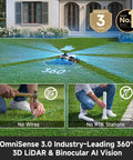 All Terrain Wire Free Robot Lawn Mower With AWD Power 360 Degree LiDAR And AI Dual Vision The Lawn Beast For 0.5 Acre Yards That Handles 80 Percent Slopes Fast Charge In 45 Minutes Edge Trimming At 1.97 Inches 4G GPS Anti Theft mowing lawn with 360-degree mapping.