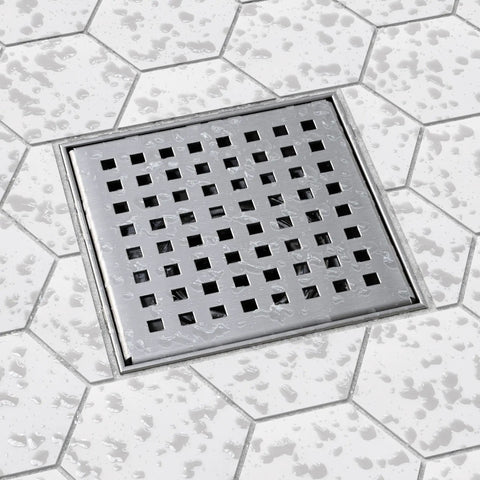4x4 Inch Square Shower Drain Grate Built In Stainless Steel That Is Corrosion Resistant And Features A Self Cleansing Sloped Channel