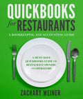 Cover of Quickbooks For Restaurants Bookkeeping And Accounting Guide, featuring a plate, utensils and green background.