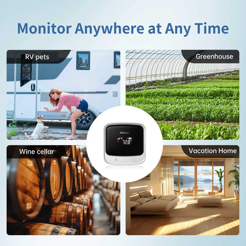 4G Cellular Temperature And Humidity Monitor For RVs And Homes With Preinstalled Global SIM No WiFi Needed Real Time Climate Tracking For Pets And Home Safety Off The Grid used in RV pets, greenhouse, wine cellar, vacation home