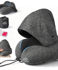 Big Hooded Travel Pillow With Memory Foam For Long Flights And Road Trips, Privacy Shield, Super Snug Neck Support, Skin Friendly Cover for Planes