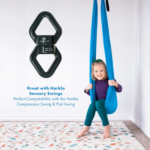 Beefy Industrial Strength Swing Swivel With Frictionless 360 Degree Eye To Eye Rotation For Swings And Aerial Rigs in use with a sensory swing.