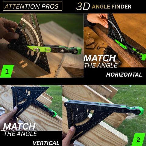 Precision Aluminum 7 Inch Rafter Square With Locking Pivot Arm And Angle Finder Featuring Three Level Vials To Hit Every Mark on Woodworking and Framing Jobs With Zero Hassle Adjustments And Rock Solid Reliability in use demonstrating angle matching.