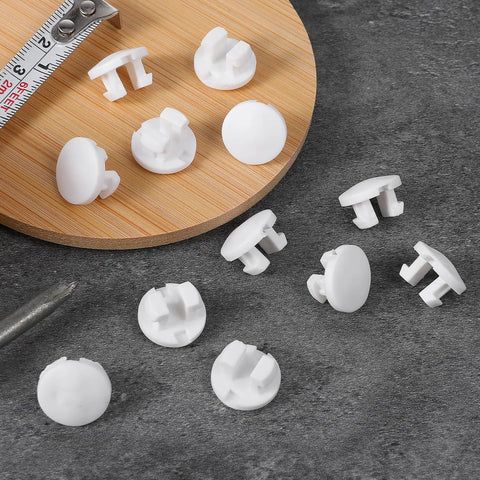 Premium White Bottom Rail Cord Cover Buttons For Horizontal Blinds Swap Out Worn Tape Lock Plugs arranged on a surface.