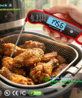 0.6 Second Instant Read Digital Meat Thermometer Pen Probe With Waterproof Backlit Display checking fried chicken