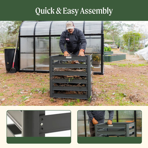 Person assembling 32 Inch Tall Modular Compost Bin For Easy Backyard Composting With A 90 By 30 By 32 Inch Build Galvanized Steel