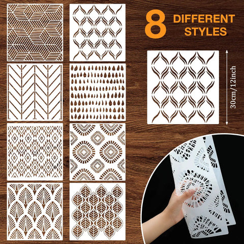 Geometric Herringbone Wall Stencil Set Eight Pieces 12x12 Inch Reusable Pattern Film For Modern Wall Decor DIY Painting And Craft Projects Chic Style Dope Vibe Home Decor