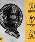 Oscillating Car Fan Built To Keep Your Ride Chill Fast With 12V Socket Power And A Heavy Duty Clip for vehicles.