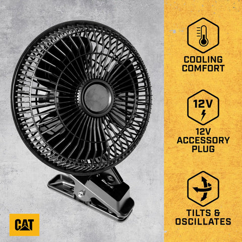 Oscillating Car Fan Built To Keep Your Ride Chill Fast With 12V Socket Power And A Heavy Duty Clip for vehicles.
