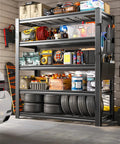 Heavy Duty Garage Shelving Unit 2500 Lbs Total Load, 5 Tier Metal Shelves With Tool Storage Bag, Adjustable Industrial Storage For Basement And Garage Organization, 38.2 W x 66 H x 16 D, loaded with tires and tools
