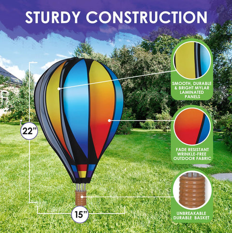 Image of Sunset Gradient Hot Air Balloon Wind Spinner 22 Inch Outdoor Decor For Patios Yards And Gardens That Spins With The Breeze