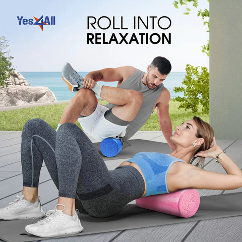 High Density EPP Foam Back Roller For Yoga And Pilates, 36 Inch, Fuschia Rose, used outdoors by man and woman exercising