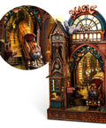 Led 3D Puzzle Magic Station Book Nook Kit With Interactive Wooden Miniatures featuring train and clock tower scene
