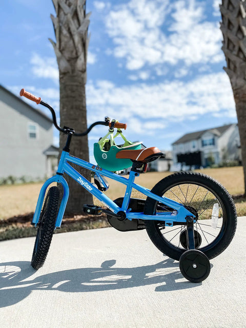 12 Inch Kids Bike With Training Wheels For Toddlers Ages 2 3 4 Boys Girls BMX Style Blue Learning Ride On Bicycle Gift For Birthday Or Holiday Tot Friendly Easy Setup Safe Durable Adjustable Seat outdoors with helmet