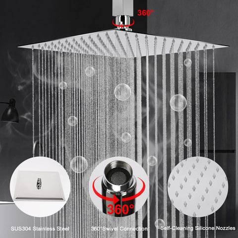 Ceiling Mount Shower System With Luxury Rain Shower Head And Handheld Combo High Pressure Valve Rough In And Trim Kit 12 Inch Chrome