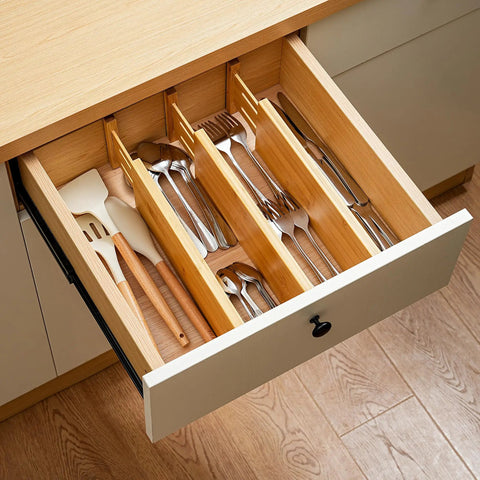 High Grade Bamboo Drawer Dividers 6 Pack, Adjustable Space Savers From 12 To 17 Inches, Wooden Dresser Organizers With Soft Foam Ends, Quick Glow Up For Your Closet Stash, Baby Clothes And Nursery Organization